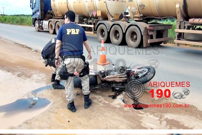 BR-364: Colisão de moto com caminhão deixa motociclista ferido