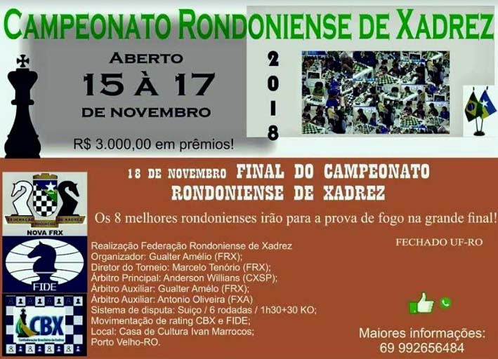 Campeonato rondoniense de xadrez acontece em Porto Velho