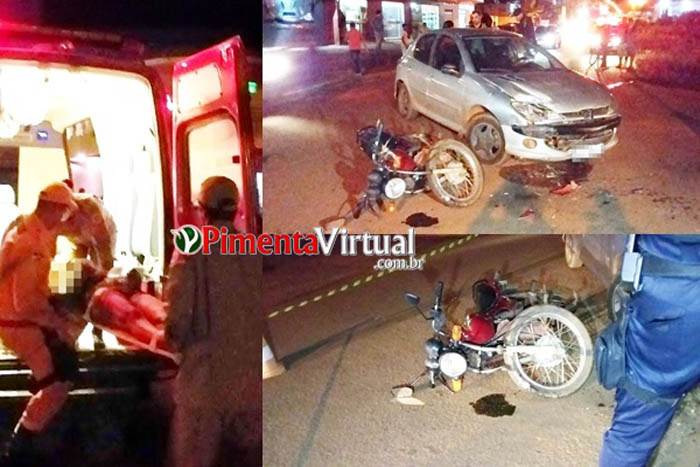 Colisão entre carro e moto deixa duas pessoas feridas em Pimenta Bueno