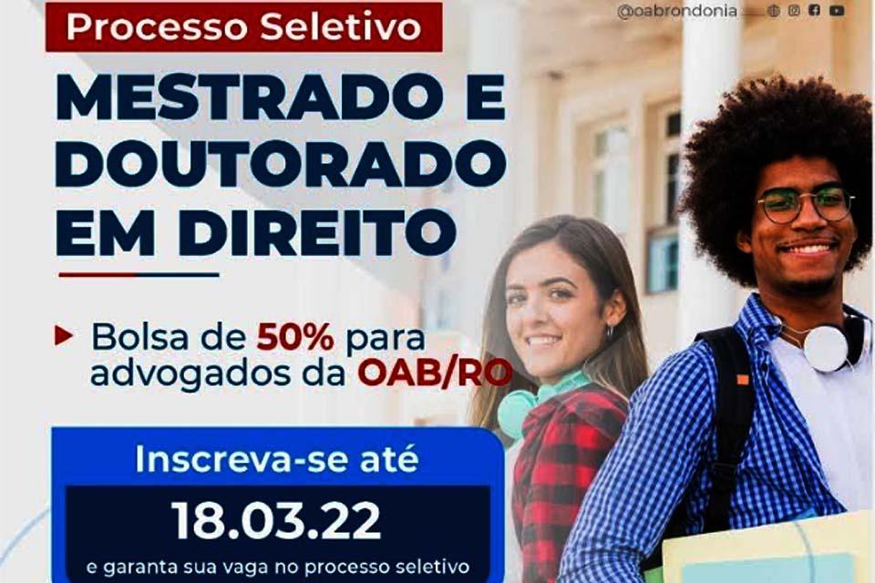 Parceria entre OAB/RO e Universidade Estácio de Sá oferece bolsas em cursos de mestrado e doutorado para advocacia rondoniense