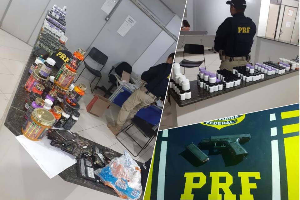 PRF apreende anabolizantes, arma de fogo e prende foragido