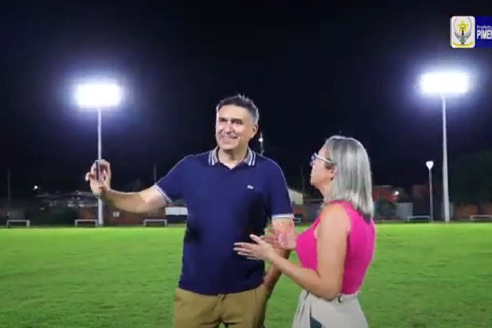 Prefeitura de Pimenta Bueno realiza conclusão do Complexo Esportivo do Brejão com teste de iluminação