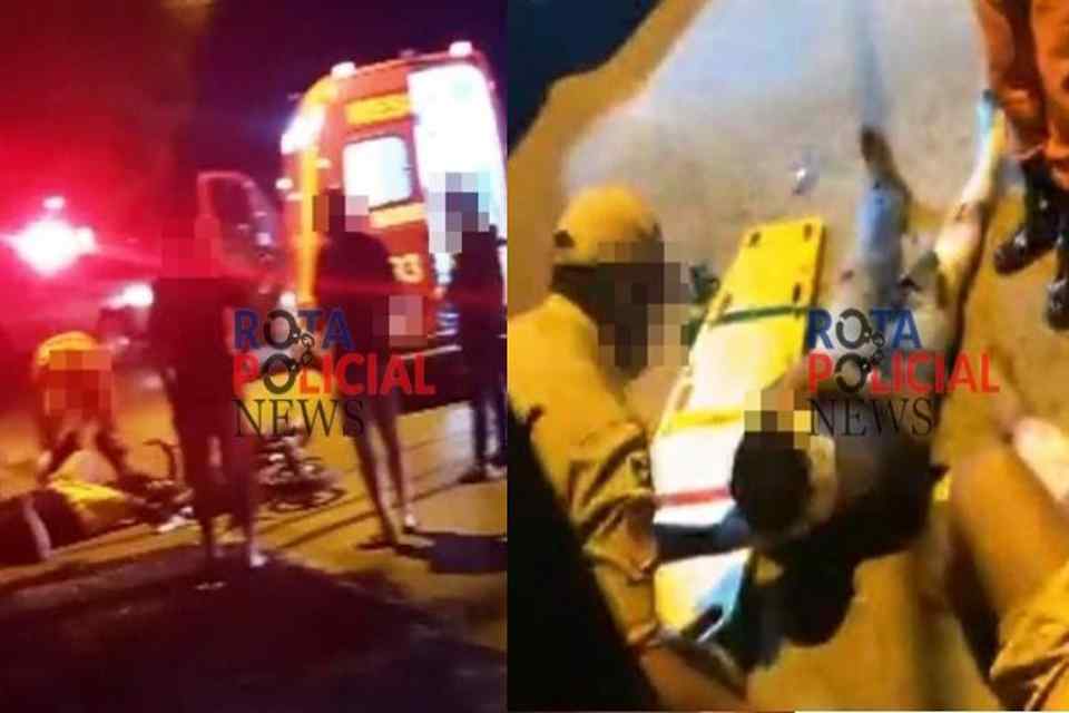 Jovens sofrem fraturas em colisão entre moto e caminhão boiadeiro