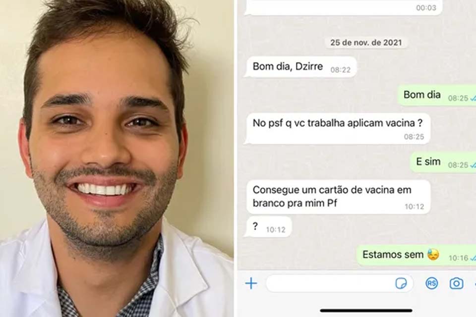 Print mostra médico alvo da PF pedindo cartão de vacina em branco