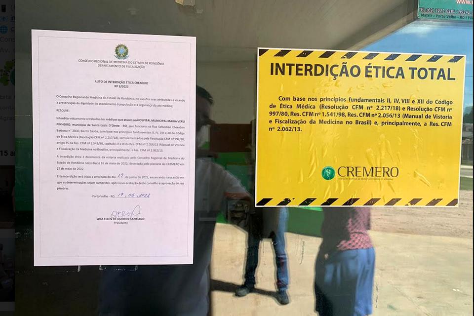 Cremero confirma denúncias do Ministério Público e interdita hospital municipal de Santa Luzia do Oeste
