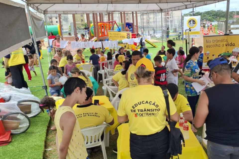 Educação no trânsito e entrega de bicicletas a crianças em edição especial do Rondônia Cidadã foram realizadas pelo Detran-RO