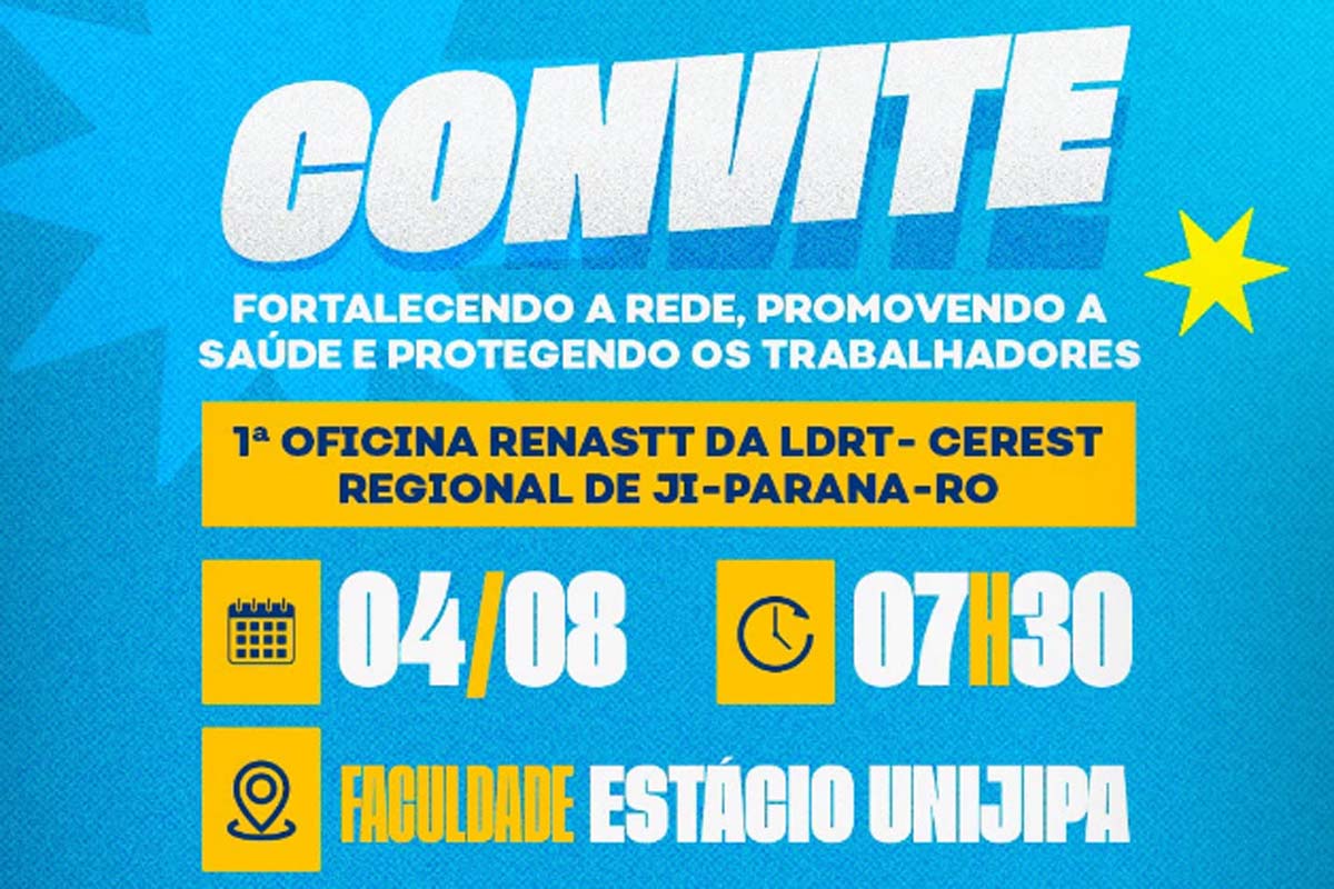  Semusa e do Cerest Regional convida a população para a 1ª Oficina RENASTT DA LDRT- CEREST REGIONAL 