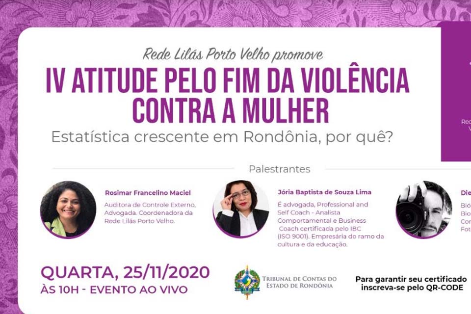 Evento online da Rede Lilás com transmissão pelo TCE-RO nesta quarta-feira