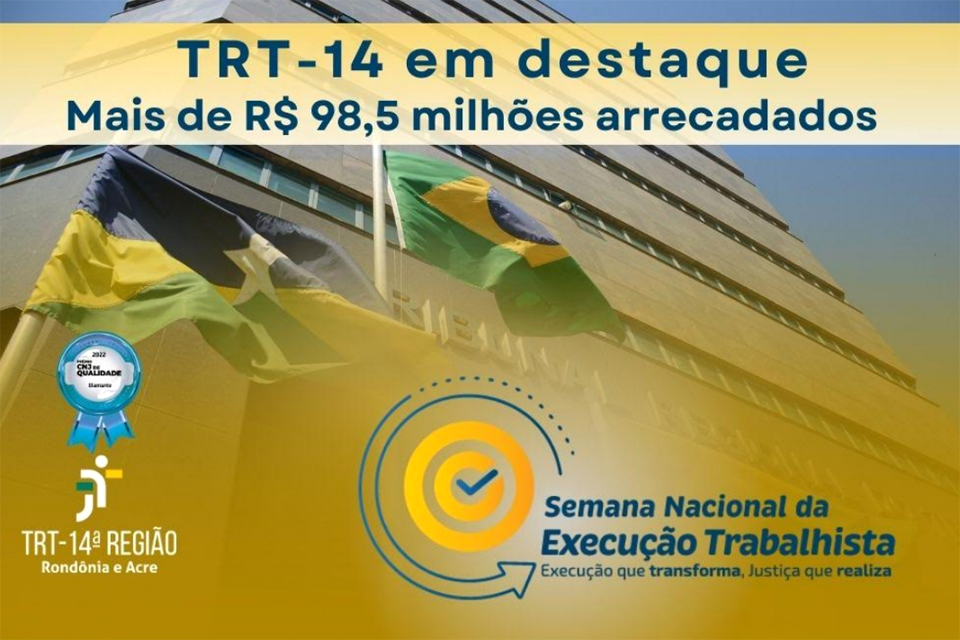 TRT-14 bate recorde e arrecada mais de R$ 98 milhões na Semana Nacional da Execução
