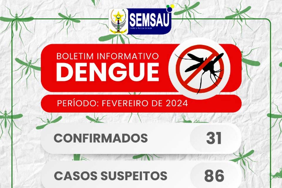 Prefeitura de Pimenta Bueno divulga boletim de casos dengue referente ao mês de fevereiro