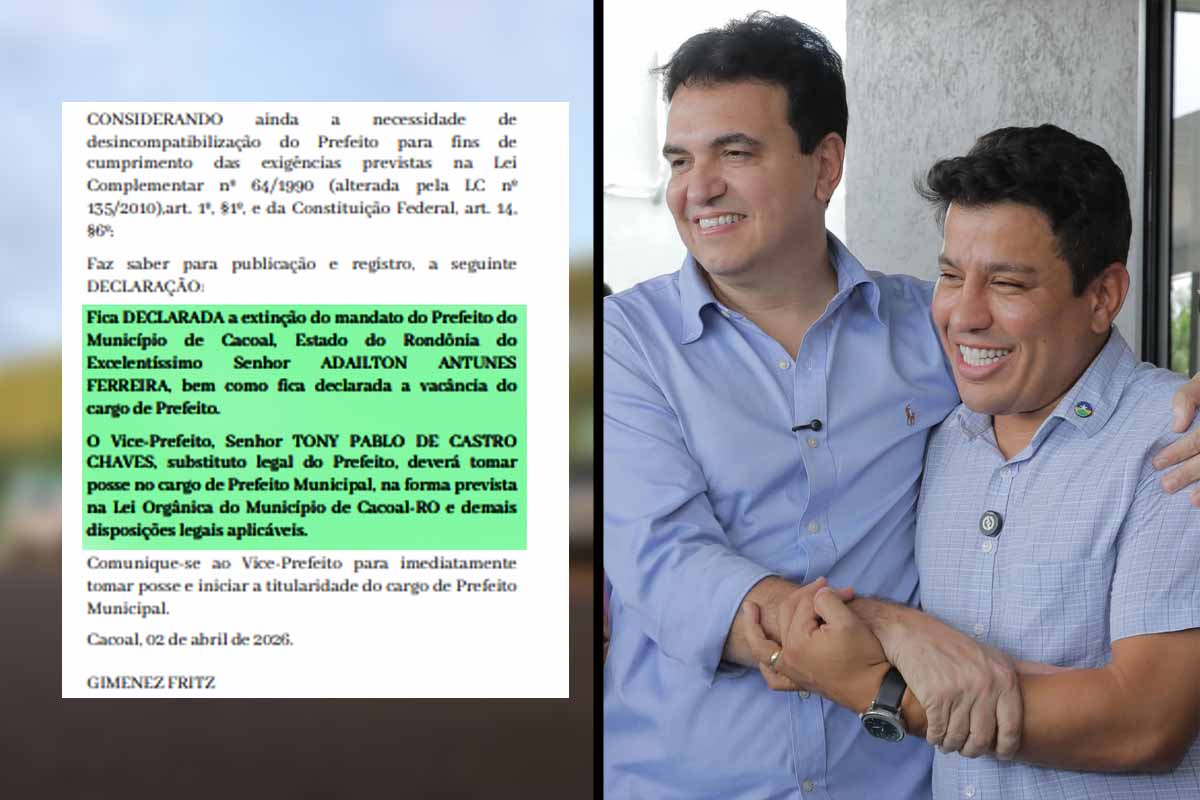 Prefeito de Cacoal renuncia ao cargo para disputar o Governo de Rondônia nas eleições de 2026