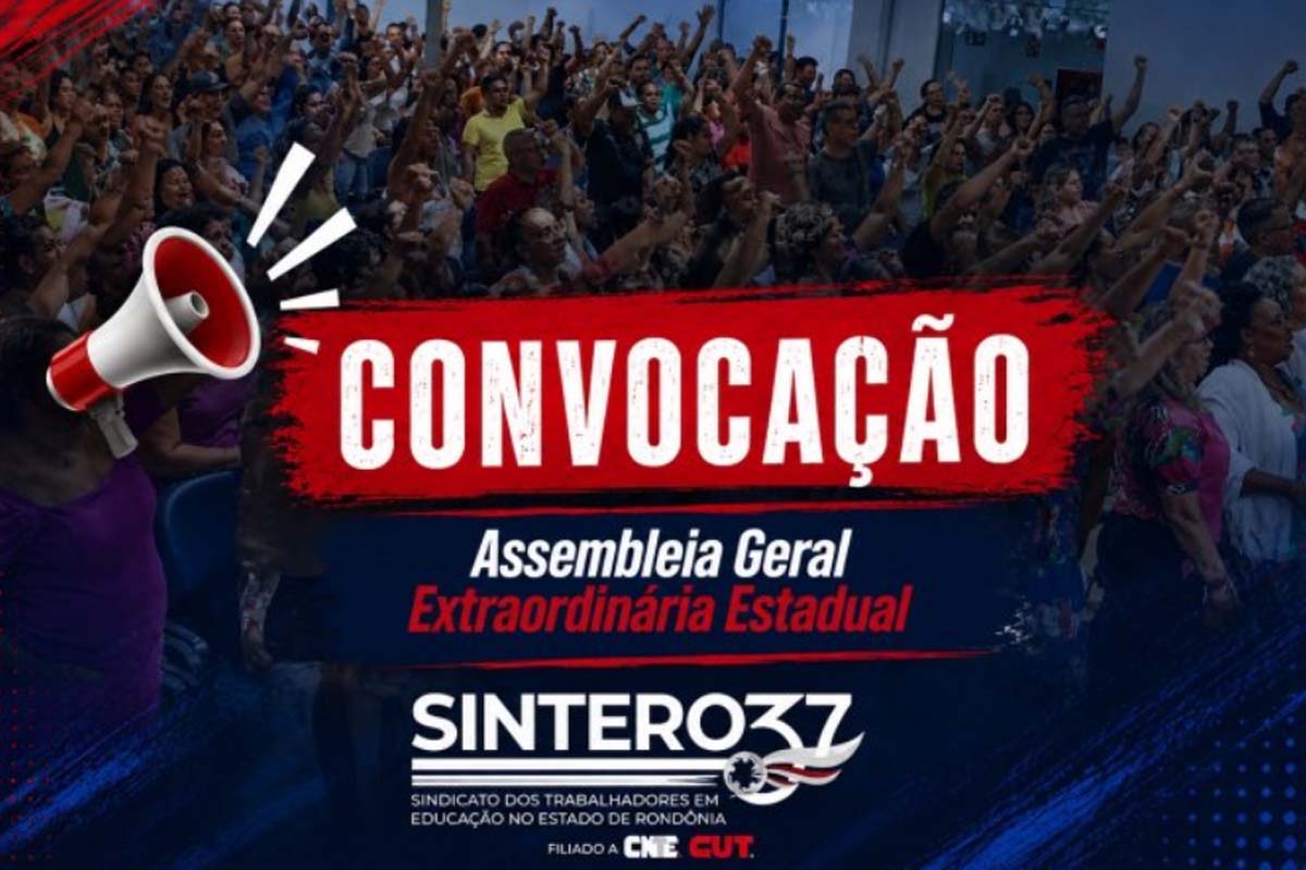 SINTERO convoca trabalhadores em educação para Assembleia Geral Extraordinária