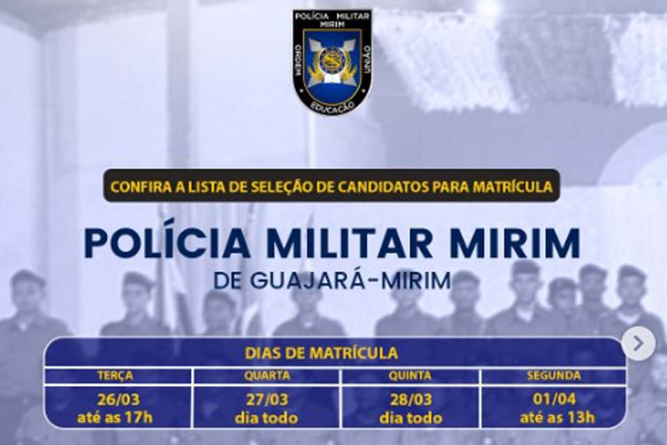 Confira o resultado da seleção do Programa Educacional de Polícia Militar Mirim-2024 de Guajará-Mirim