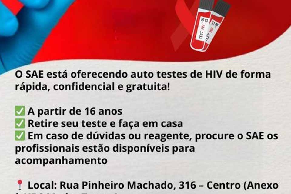 Pimenta Bueno: SAE está oferecendo auto testes de HIV de forma rápida, confidencial e gratuita