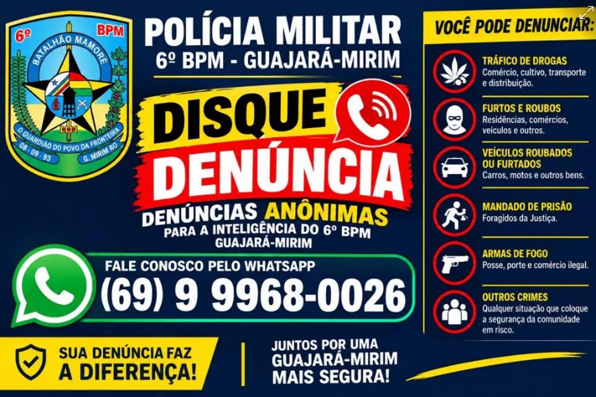6º BPM disponibiliza canal de Disque-Denúncia via whatsApp para reforçar a segurança