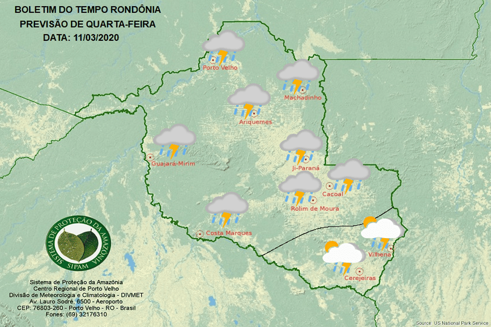 Confira a previsão do tempo para esta quarta-feira em Rondônia