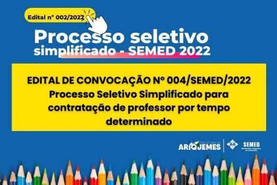 Prefeitura convoca candidatos aprovados no processo seletivo simplificado para contratação de professor por tempo determinado