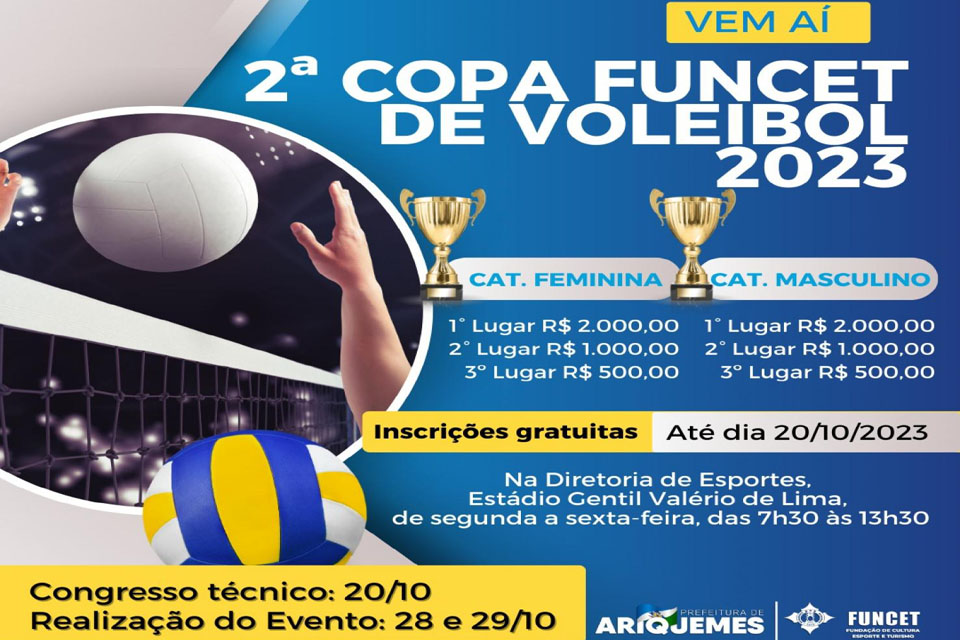Prefeitura de Ariquemes abre inscrições para a 02º Copa Funcet de Voleibol de 2023