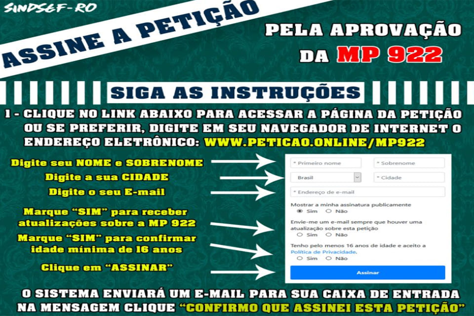 Abaixo assinado do Sindsef recolhe mais 500 assinaturas pedindo apoio para aprovação de emendas a MP 922; Entenda e Assine