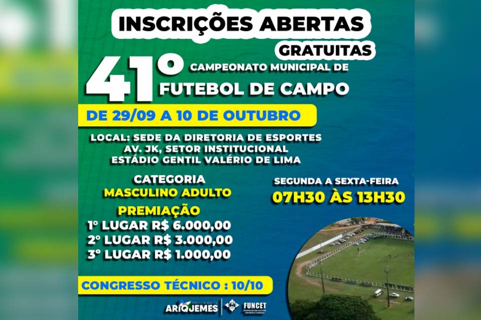 Funcet abre inscrições para o 41º Campeonato Municipal de Futebol de Campo