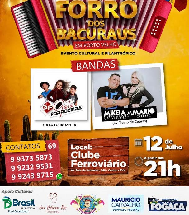 CULTURA E FILANTROPIA- Forró dos Bacuraus é neste sábado, 12 de julho, no clube Ferroviário