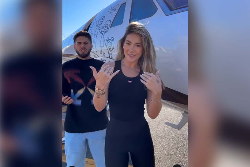 Virgínia Fonseca e Zé Felipe dançam na frente de jatinho da família para promover single