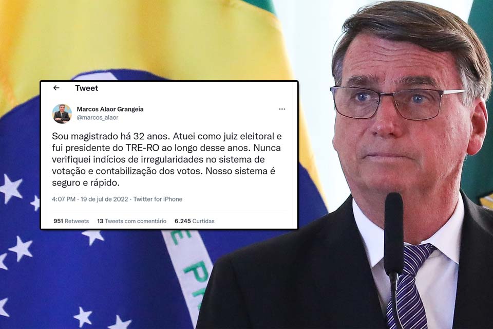 Após novo ataque de Bolsonaro às urnas eletrônicas, presidente do TJ de Rondônia se manifesta e diz que o sistema ‘‘é seguro e rápido’’