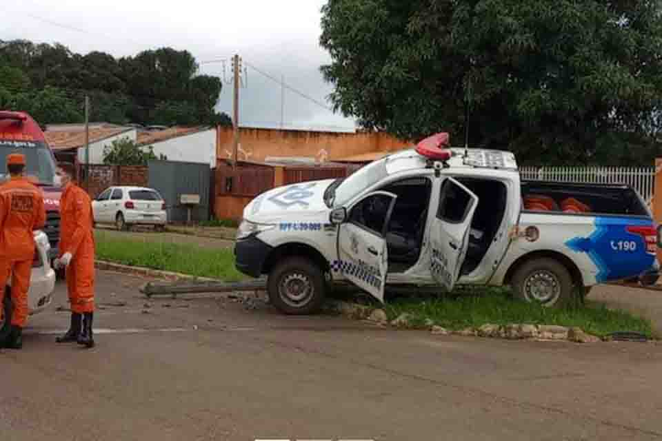 Viatura da PM sofre acidente durante perseguição em Vilhena