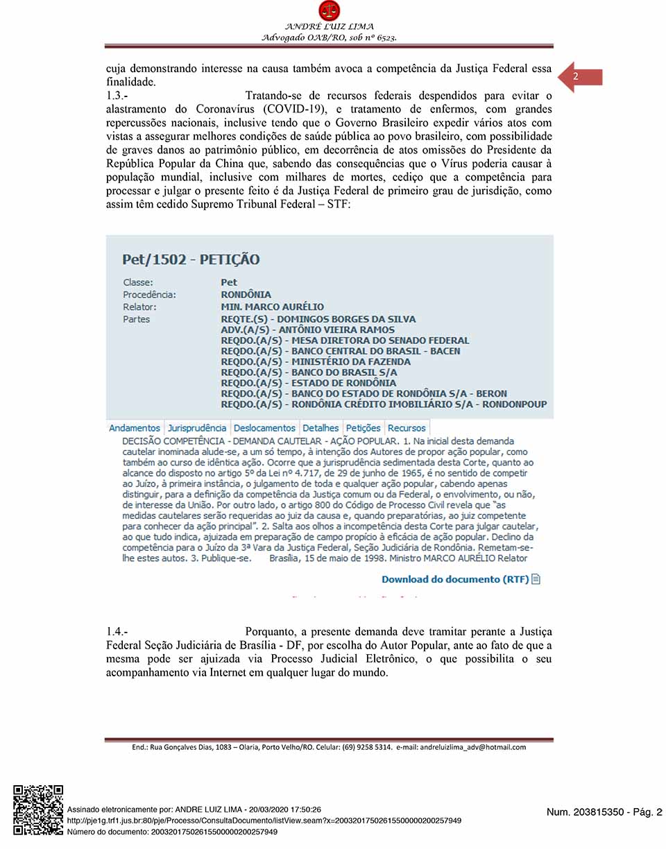 Cidadão de Rondônia entra com ação popular contra a China exigindo mais de R$ 5 bilhões do país oriental