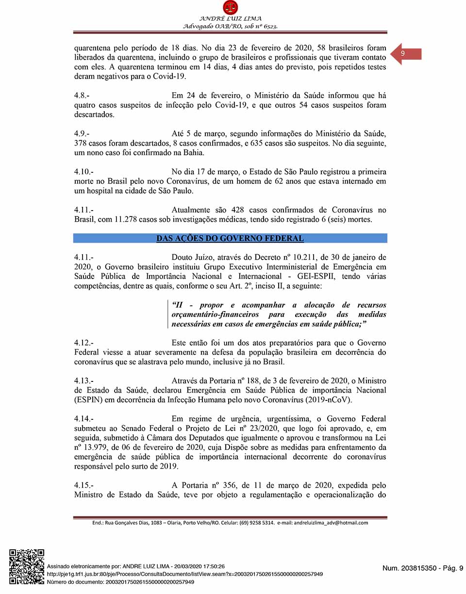 Coronavírus: Cidadão de Rondônia entra com ação popular contra a China exigindo mais de R$ 5 bilhões do país oriental