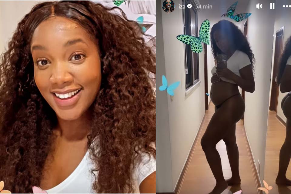 Grávida do primeiro filho, IZA relata enjoo e acne ao exibir barrigão: 'É babado, viu'