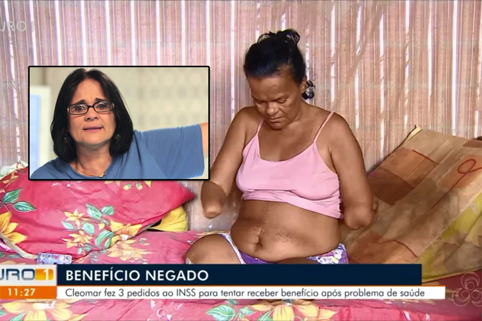 Reportagem de Rondônia sobre mulher sem mãos e pernas com pedido negado no INSS ganha projeção nacional e Damares sacramenta: 'Vamos atrás dela'