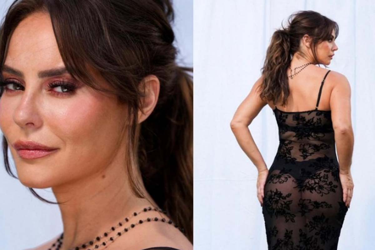 Paolla Oliveira deixa lingerie à mostra com vestido transparente