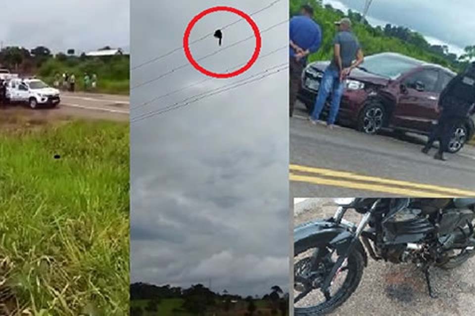 Parte da perna de motociclista fica pendurada em fio de alta tensão 