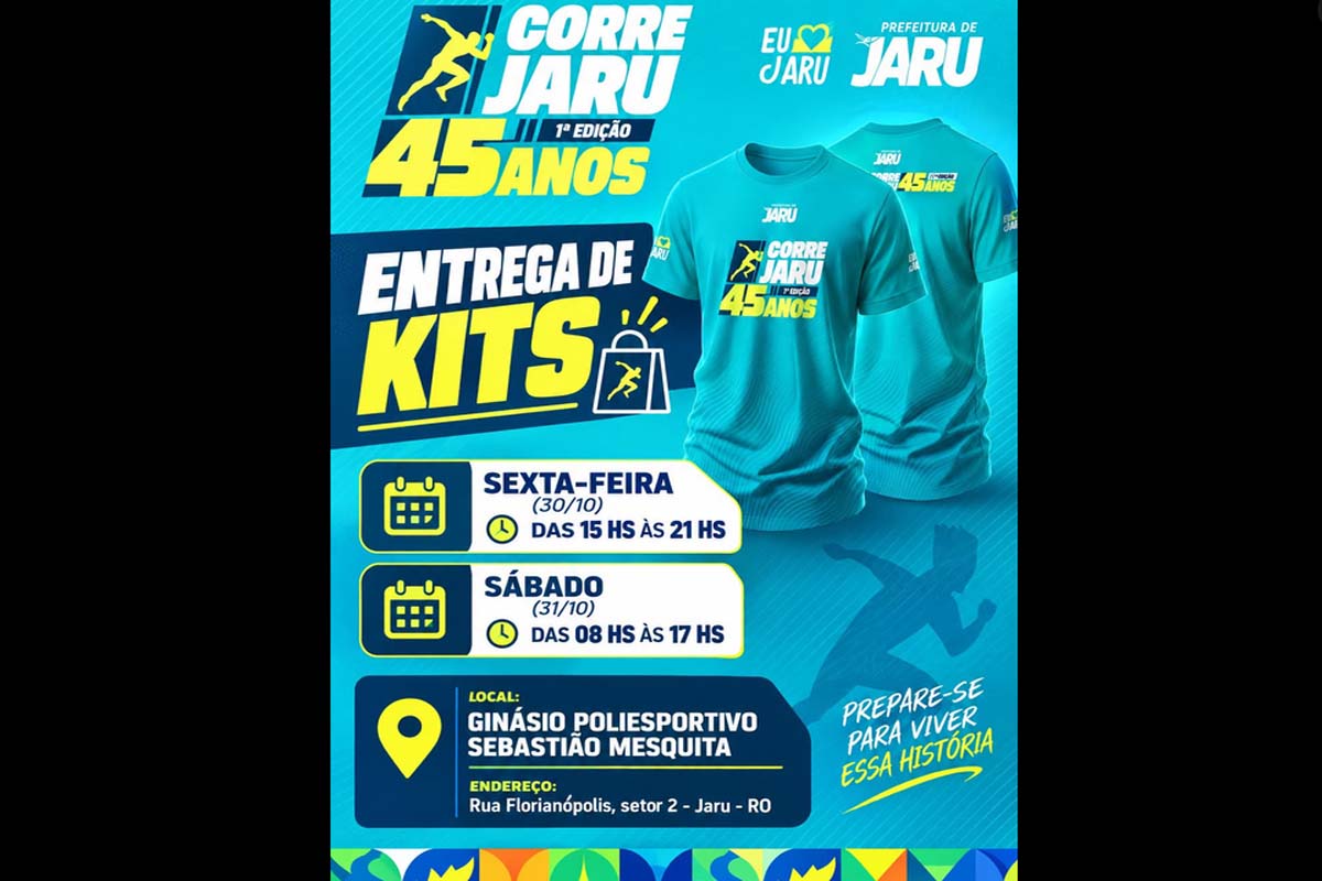 Corre Jaru 45 anos: entrega de kits para os participantes acontecerá nesta sexta (30) e sábado (31), no ginásio Sebastião Mesquita