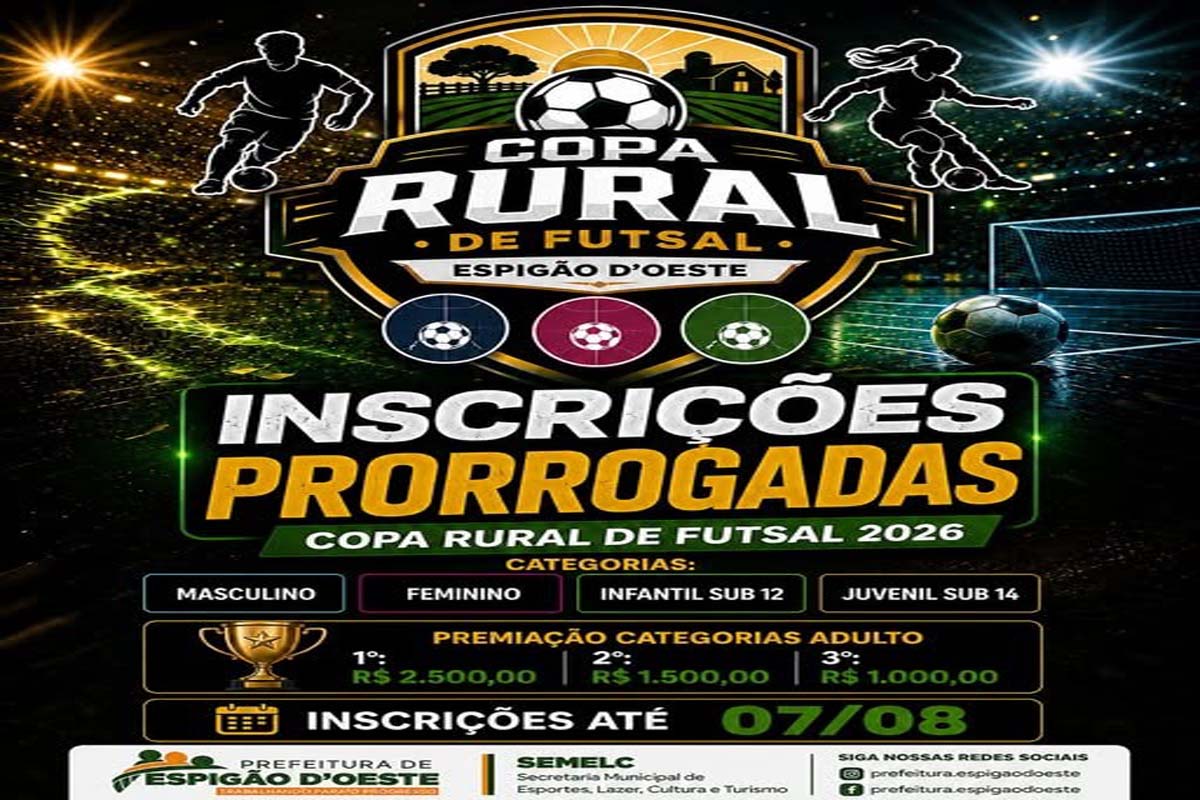 Copa Rural de Futsal 2026: inscrições são prorrogadas até 7 de agosto em Espigão
