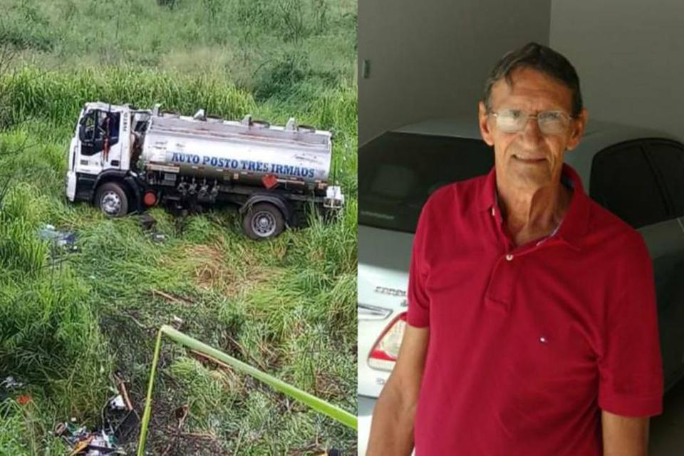 Motorista morre aos 72 anos após caminhão sair da pista na BR 364