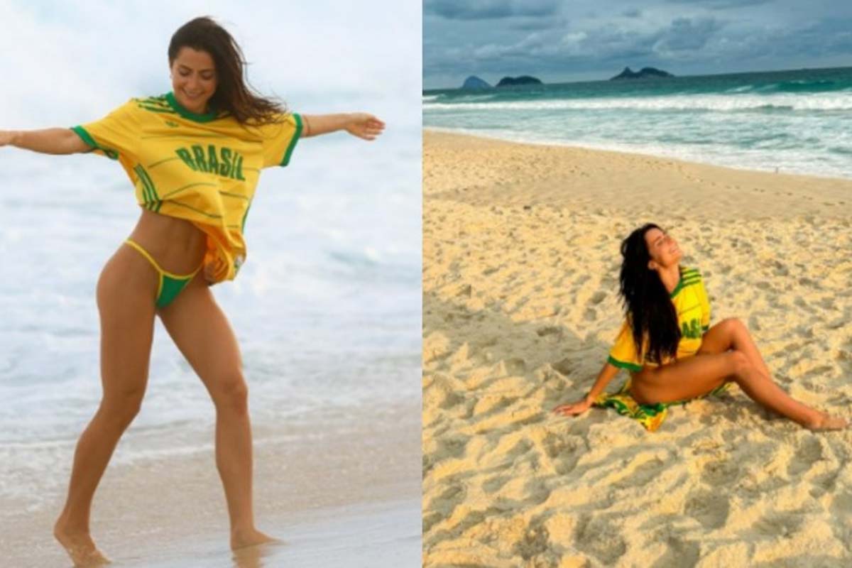 Jade Picon surge com biquíni fininho nas cores do Brasil