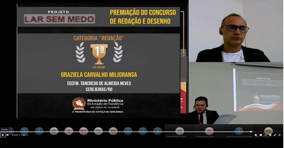 Em evento virtual, MP anuncia vencedores de concurso e encerra Projeto Lar Sem Medo em Cerejeiras, Corumbiara e Pimenteiras 