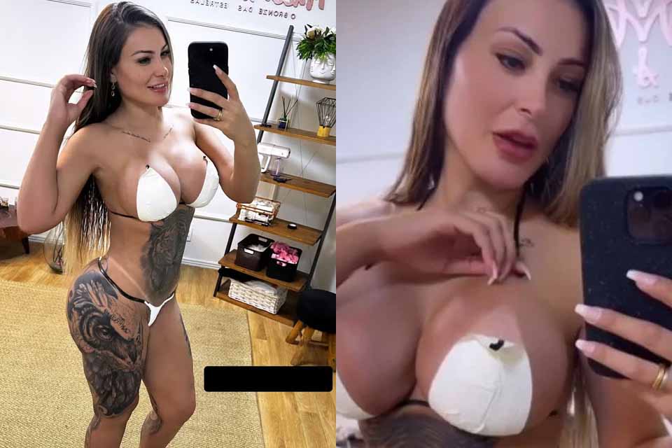 Andressa Urach retorna ao bronzeamento após implante de silicone e retirada de costelas