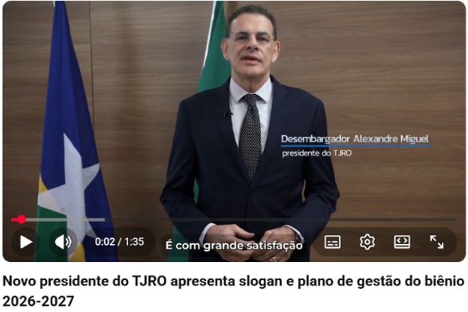 Novo presidente do TJRO apresenta Plano de Gestão para biênio 2026-2027
