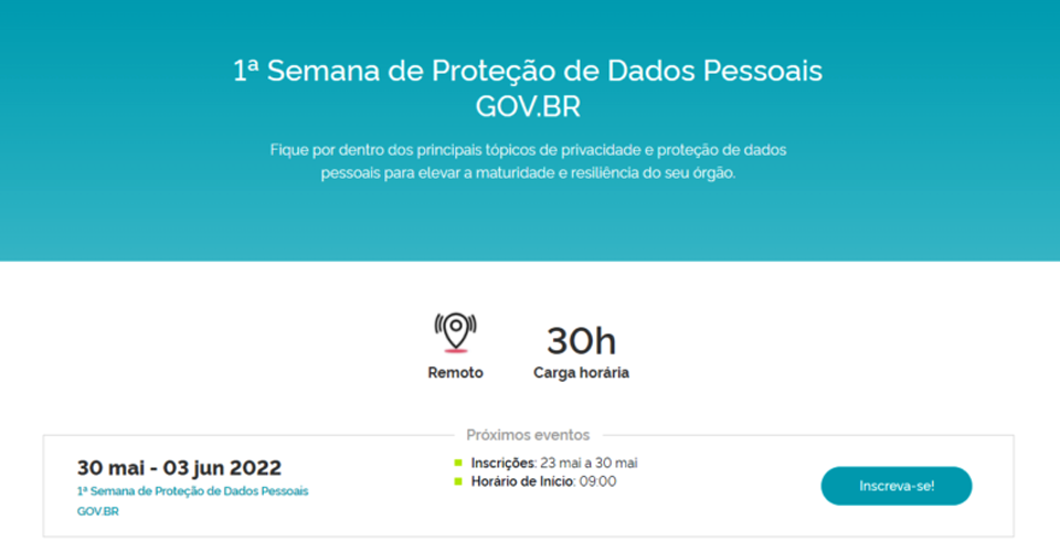 COSIC convida gestores e servidores públicos a participarem da 1ª Semana de Proteção de Dados Pessoais GOV.BR