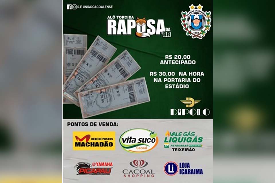União Cacoalense coloca ingressos à venda para jogo contra o Ji-Paraná
