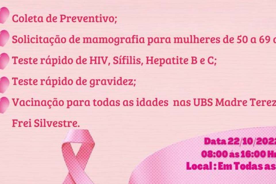 Outubro Rosa: Unidades de Saúde Básica realizam ações no próximo dia 22