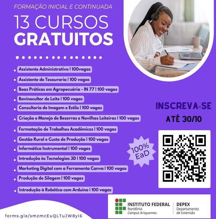 Campus Ariquemes oferta 1300 vagas em cursos de formação inicial e continuada na modalidade EaD