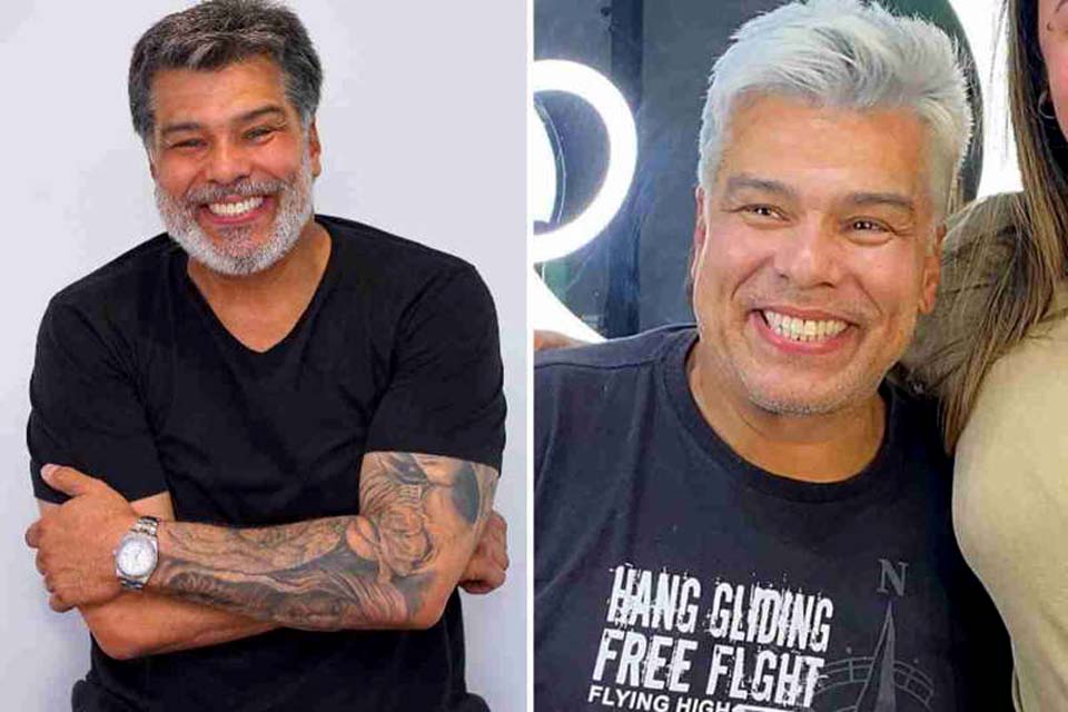 Maurício Mattar muda o visual e aparece com o cabelo platinado