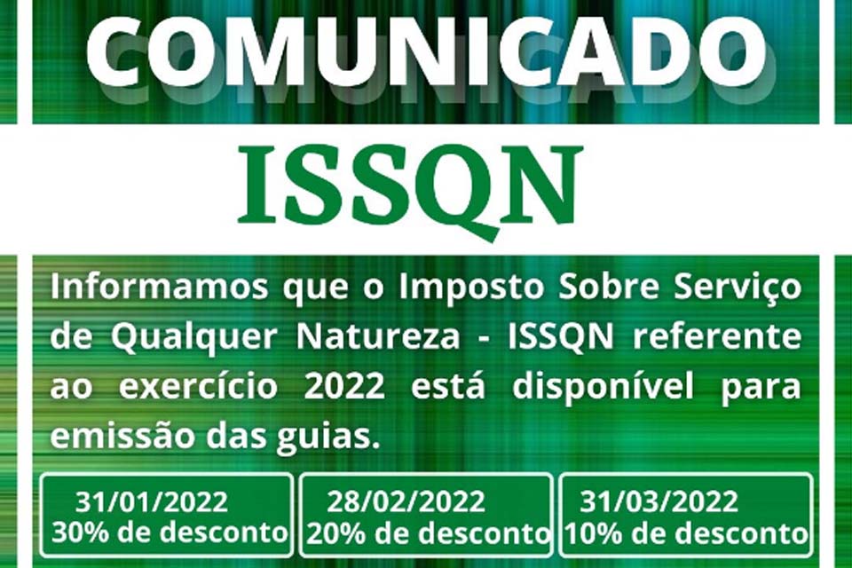 Prefeitura informa que já estão disponíveis para retirada as guias relativas ao Imposto Sobre Serviço de Qualquer Natureza