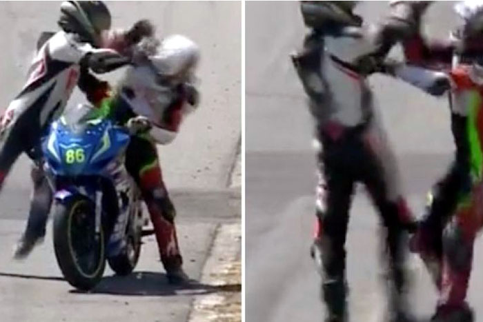 Pilotos brigam em corrida de motos na Costa Rica