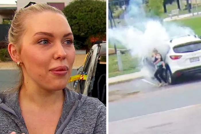 Mãe age rápido e salva filhos  antes de seu carro explodir