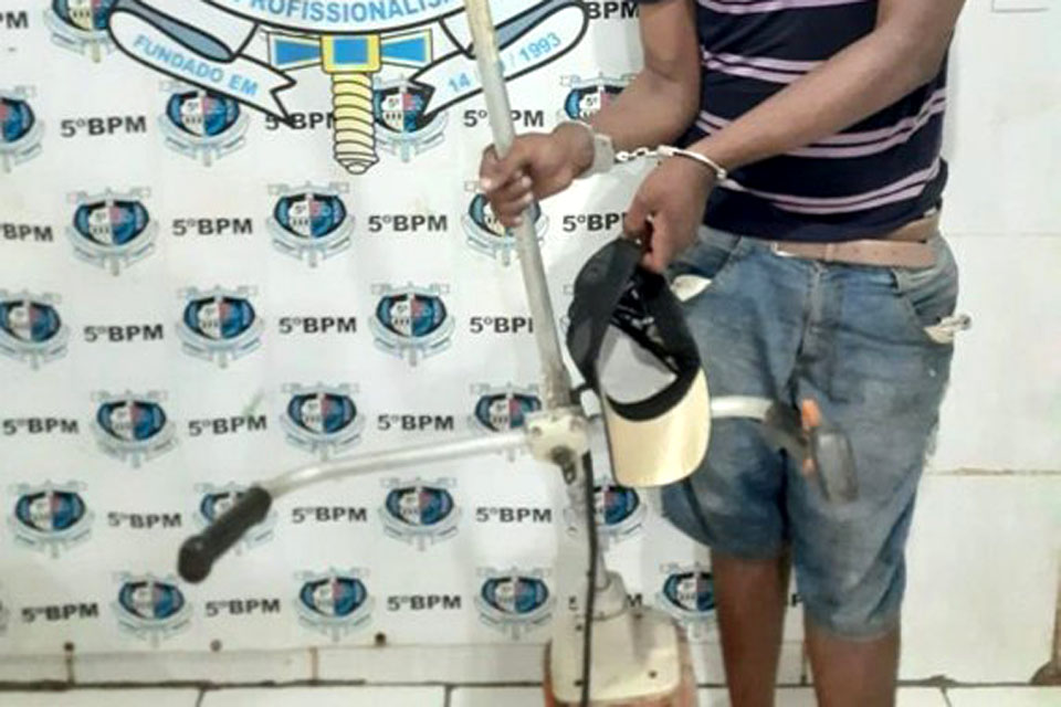  Jovem é preso por equipe do Gusmão após furtar roçadeira em residência